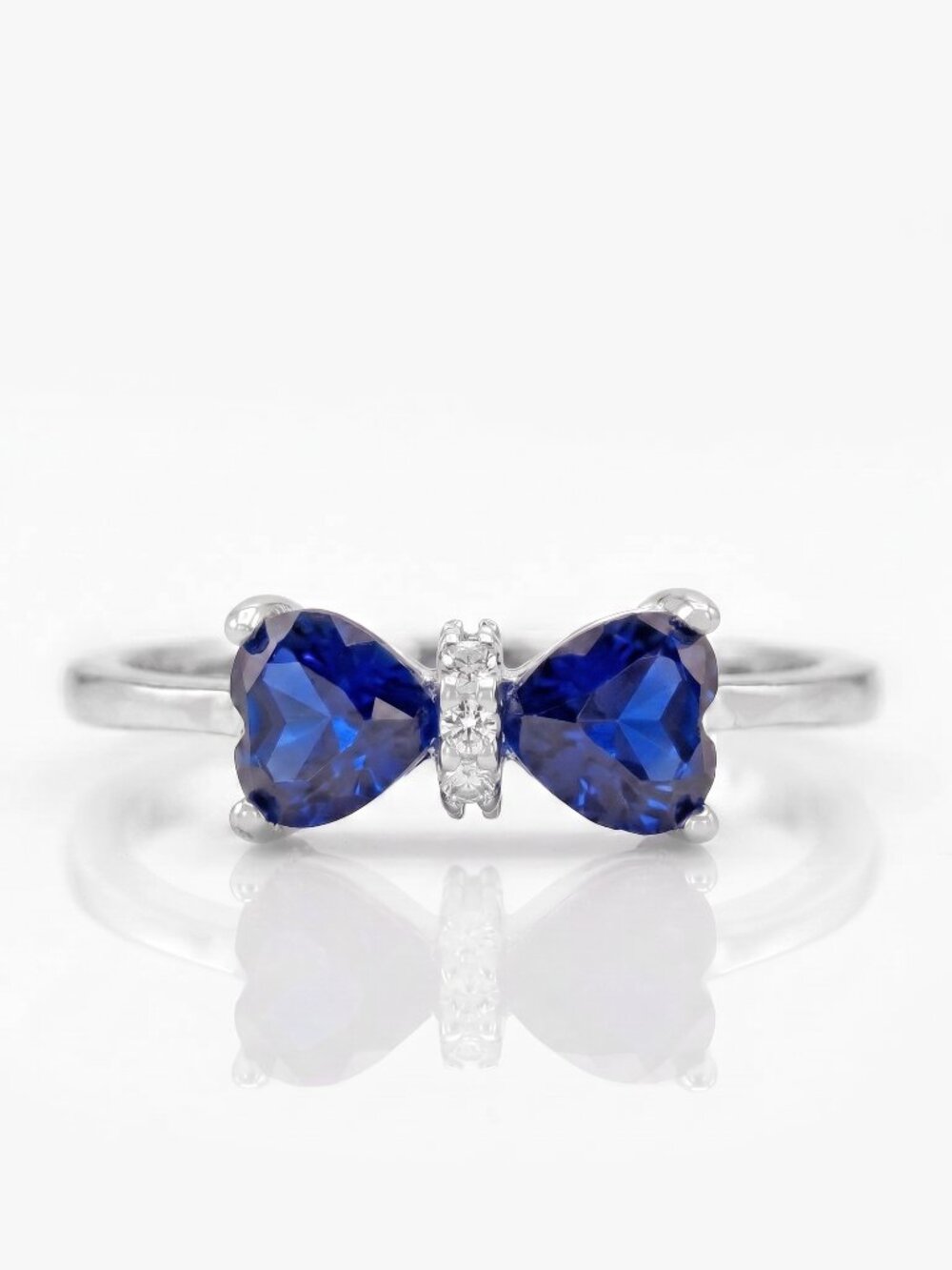 Dainty Blue Sapphire Bow Heart Gemstone ring - 925 Sterling Silver Charmed Aroma